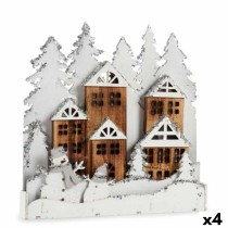 Decorative Figure Light Town White Brown Wood 44 x 44,7 x 6 cm (4 Units)