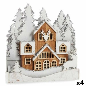 Decorative Figure Light Town White Brown Wood 44 x 43 x 6 cm (4 Units)