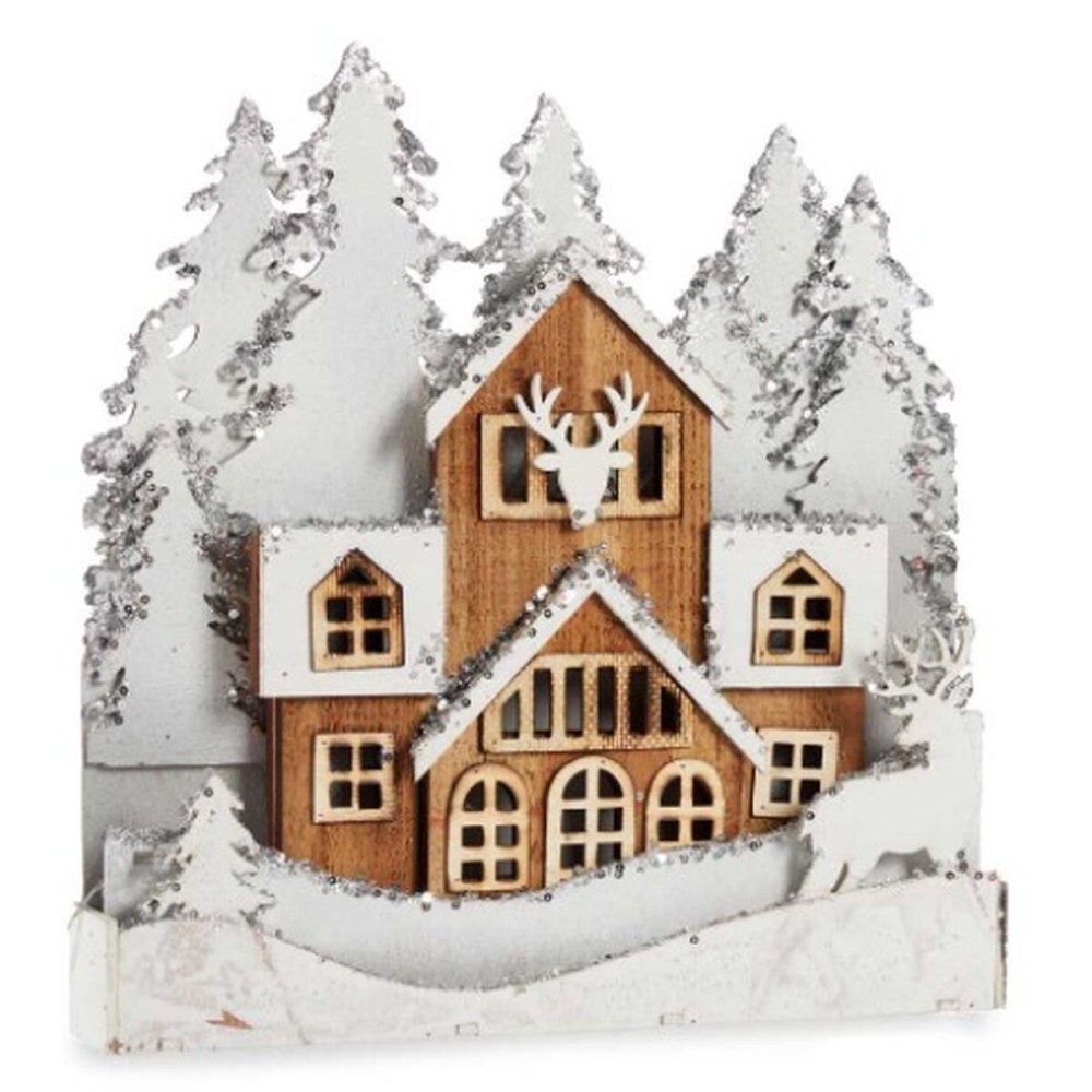 Decorative Figure Light Town White Brown Wood 44 x 43 x 6 cm (4 Units)