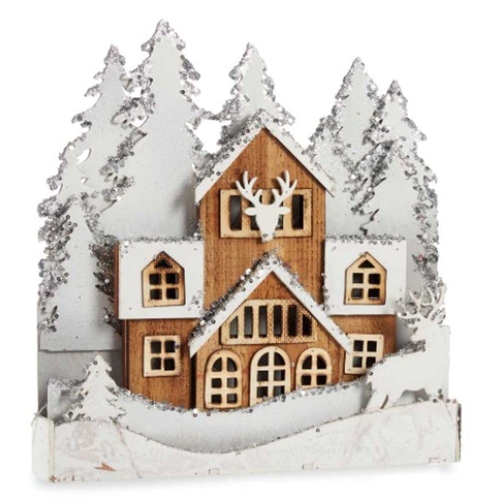 Figurine Décorative Lumière ville Blanc Marron Bois 44 x 43 x 6 cm (4 Unités)