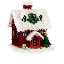 Decorative Figure House Tinsel White Red polypropylene PET 19 x 24,5 x 19 cm (12 Units)