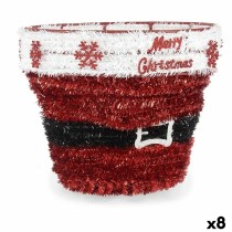 Decorative Figure Basket Tinsel White Red polypropylene PET 27 x 22 x 27 cm (8 Units)