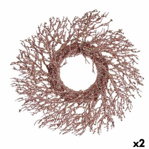 Couronne de Noël Branche Rose Plastique 50 x 10 x 50 cm (2 Unités)