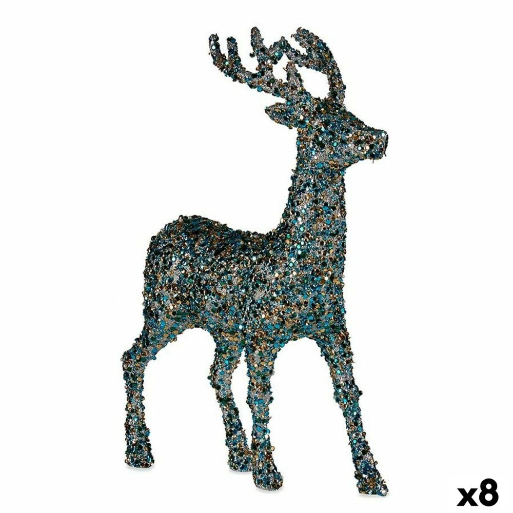 Decorative Figure Christmas Reindeer Glitter Blue Golden Plastic 15 x 45 x 30 cm (8 Units)