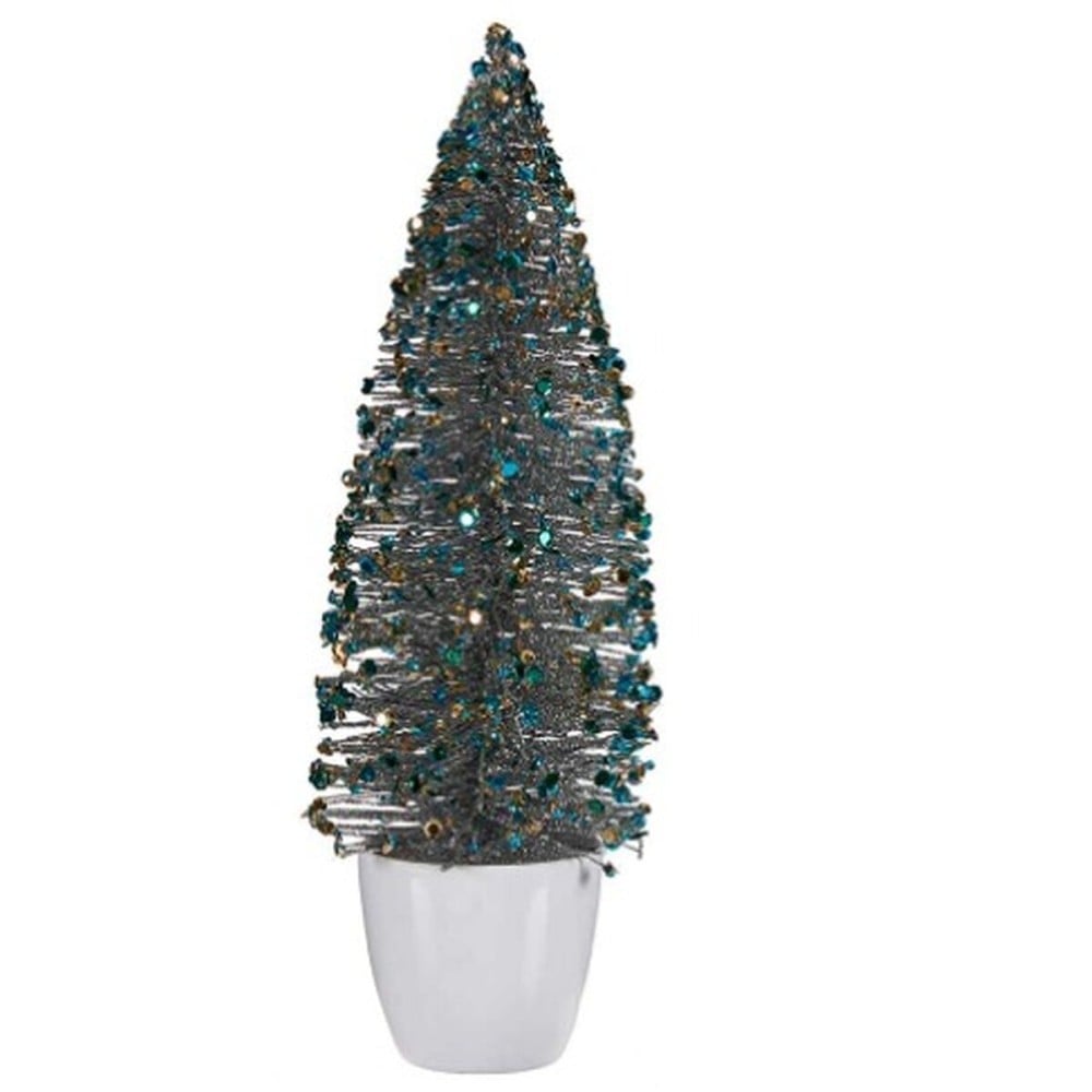 Figurine Décorative Sapin de Noël Bleu Doré Plastique 10 x 33 x 10 cm (6 Unités)