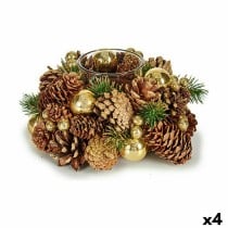 Christmas Candle Holder Brown Transparent Golden Glass Plastic 19 x 9 x 19 cm (4 Units)