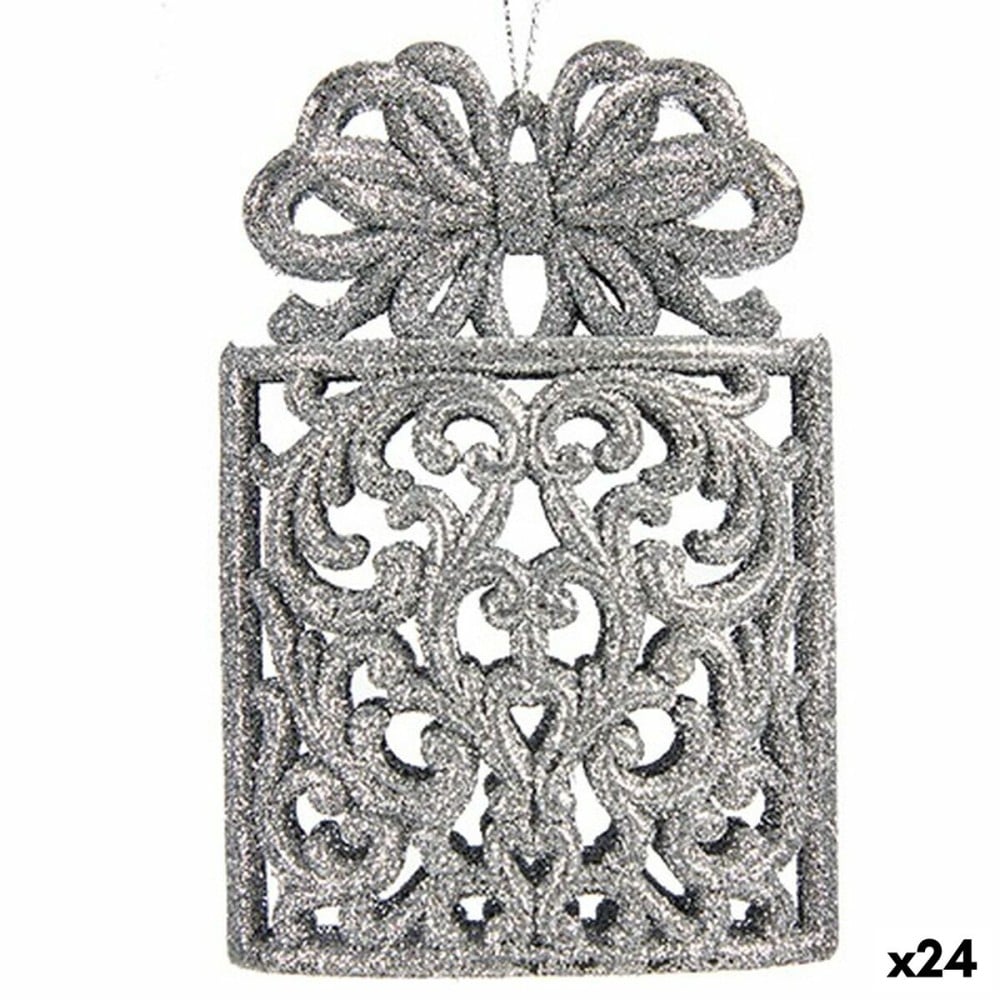 Weihnachtsschmuck Geschenkbox Silberfarben Kunststoff Glitzernd 7,5 x 11,5 x 4 cm (24 Stück)