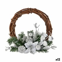 Couronne de Noël Marron Vert Argenté Bois Plastique 33 x 9 x 35 cm (12 Unités)