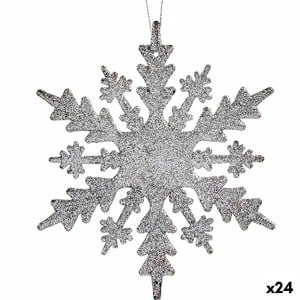 Weihnachtsschmuck Schneeflocken Silberfarben Kunststoff Glitzernd 15 x 15 x 0,2 cm (24 Stück)