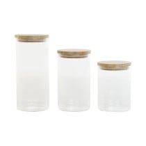 Set de 3 Boites Home ESPRIT Transparent Silicone Bambou Verre Borosilicaté 10 x 10 x 22,3 cm