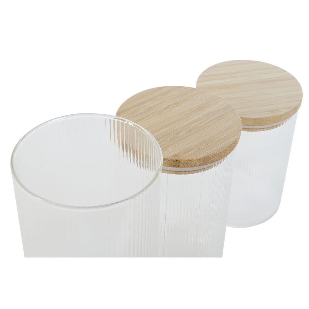 Set de 3 Boites Home ESPRIT Transparent Silicone Bambou Verre Borosilicaté 10 x 10 x 22,3 cm