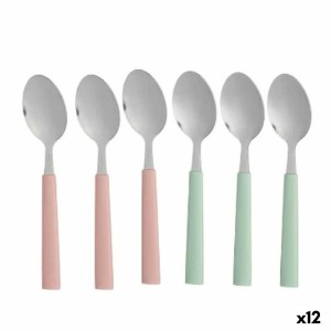 Dessertlöffel Set Kinvara CN-KT166096-1T grün Rosa Silberfarben Edelstahl Kunststoff 15,7 cm Nachtisch (12 Stück)