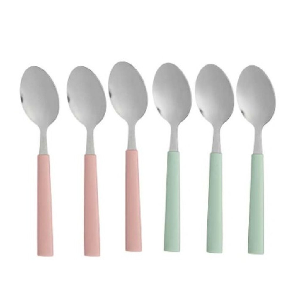 Dessertlöffel Set Kinvara CN-KT166096-1T grün Rosa Silberfarben Edelstahl Kunststoff 15,7 cm Nachtisch (12 Stück)