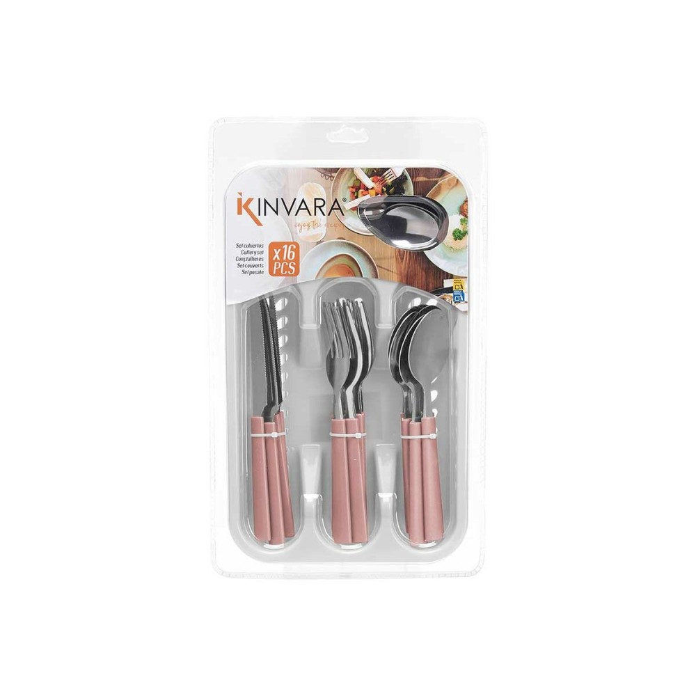 Cutlery Set Kinvara KT166096-1C-P Pink Silver Stainless steel Plastic (6 Units)