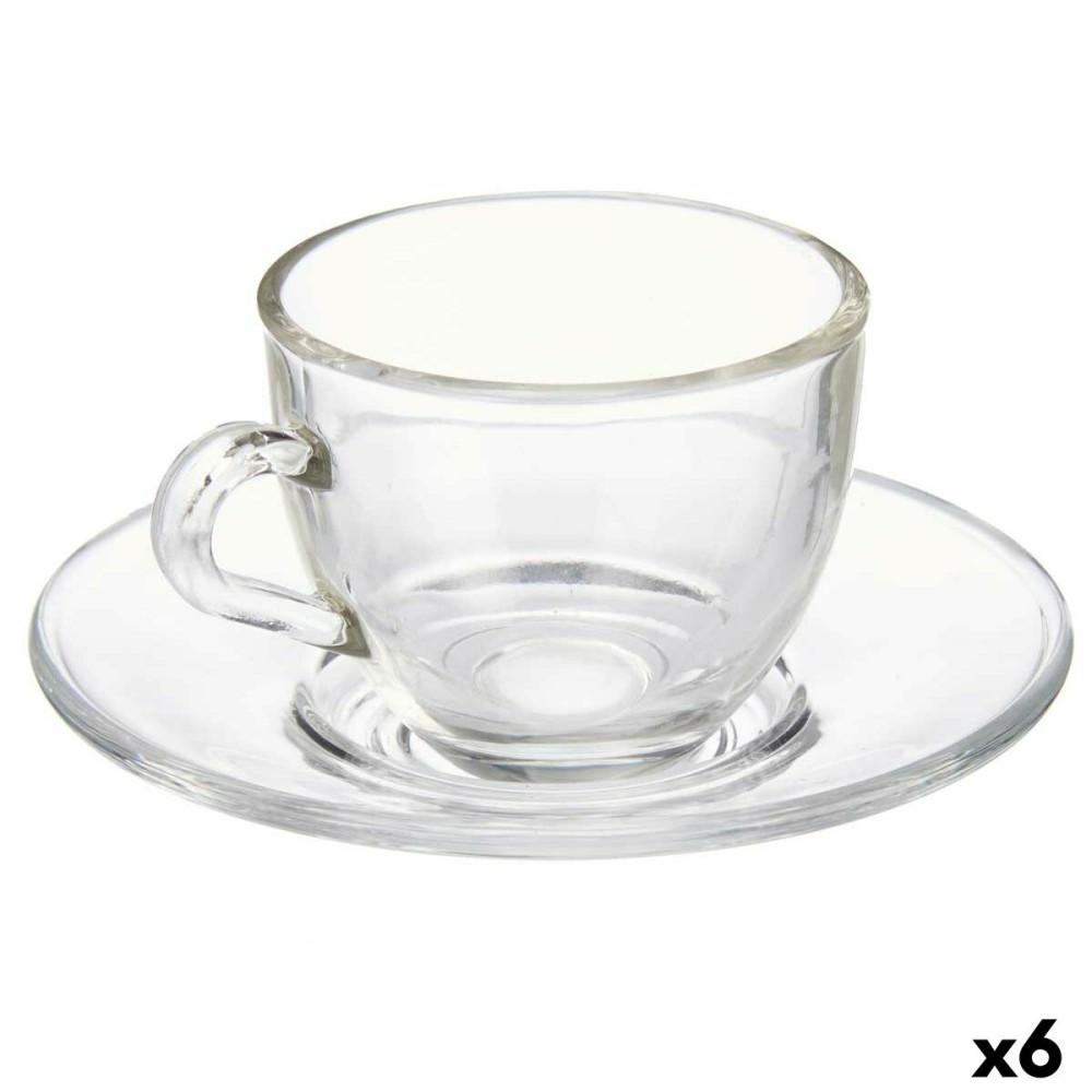 Tasse mit Untertasse Vivalto S12212/BHA Durchsichtig Glas 85 ml (6 Stück)