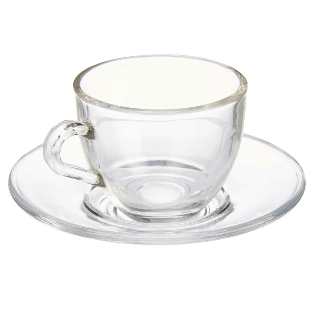 Tasse mit Untertasse Vivalto S12212/BHA Durchsichtig Glas 85 ml (6 Stück)