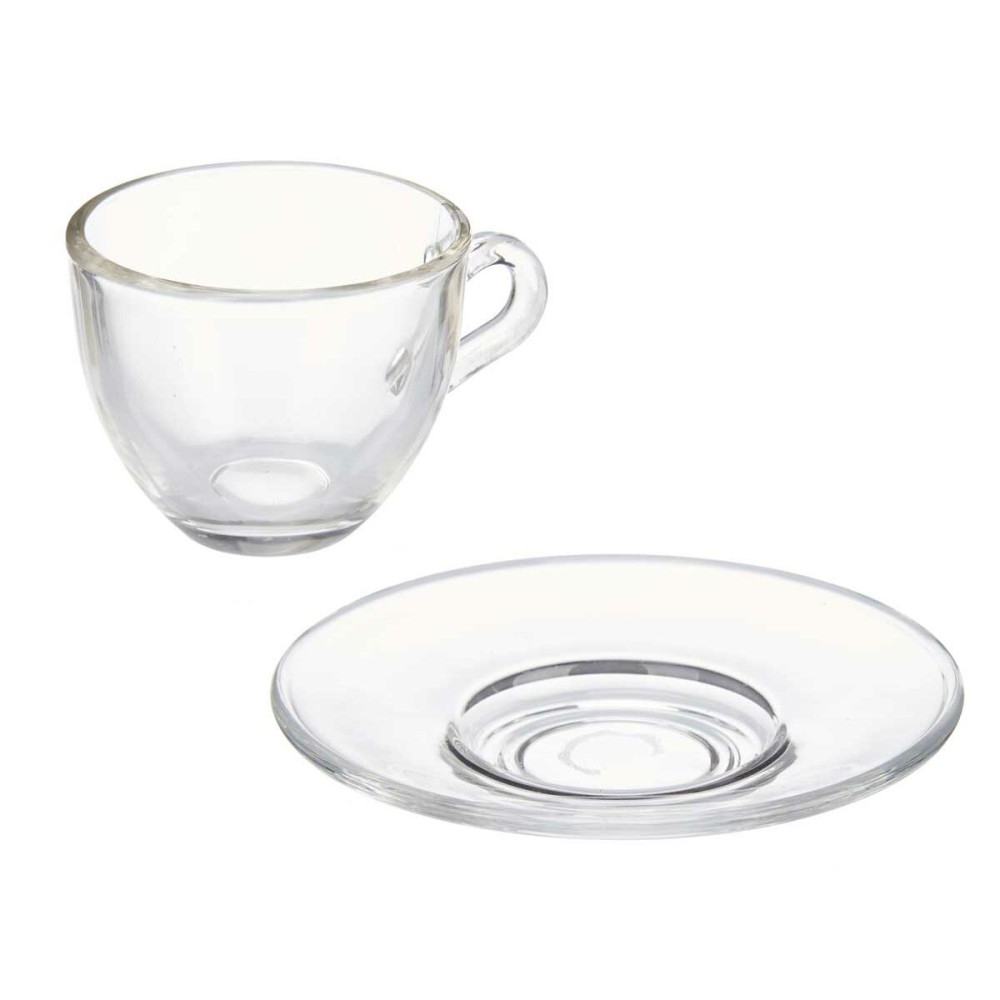 Tasse mit Untertasse Vivalto S12212/BHA Durchsichtig Glas 85 ml (6 Stück)