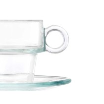 Cup with Plate Vivalto 41087 Transparent Glass 90 ml (6 Units)