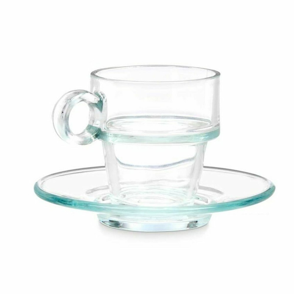 Cup with Plate Vivalto 41087 Transparent Glass 90 ml (6 Units)