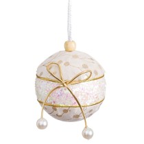 Boules de Noël Blanc Doré Polyfoam Tissu Lien 8 x 8 x 8 cm (4 Unités)