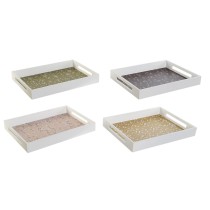 Plateau DKD Home Decor Vert Moutarde Brun foncé Rose clair Bois MDF 40 x 30 x 5 cm (4 Unités)