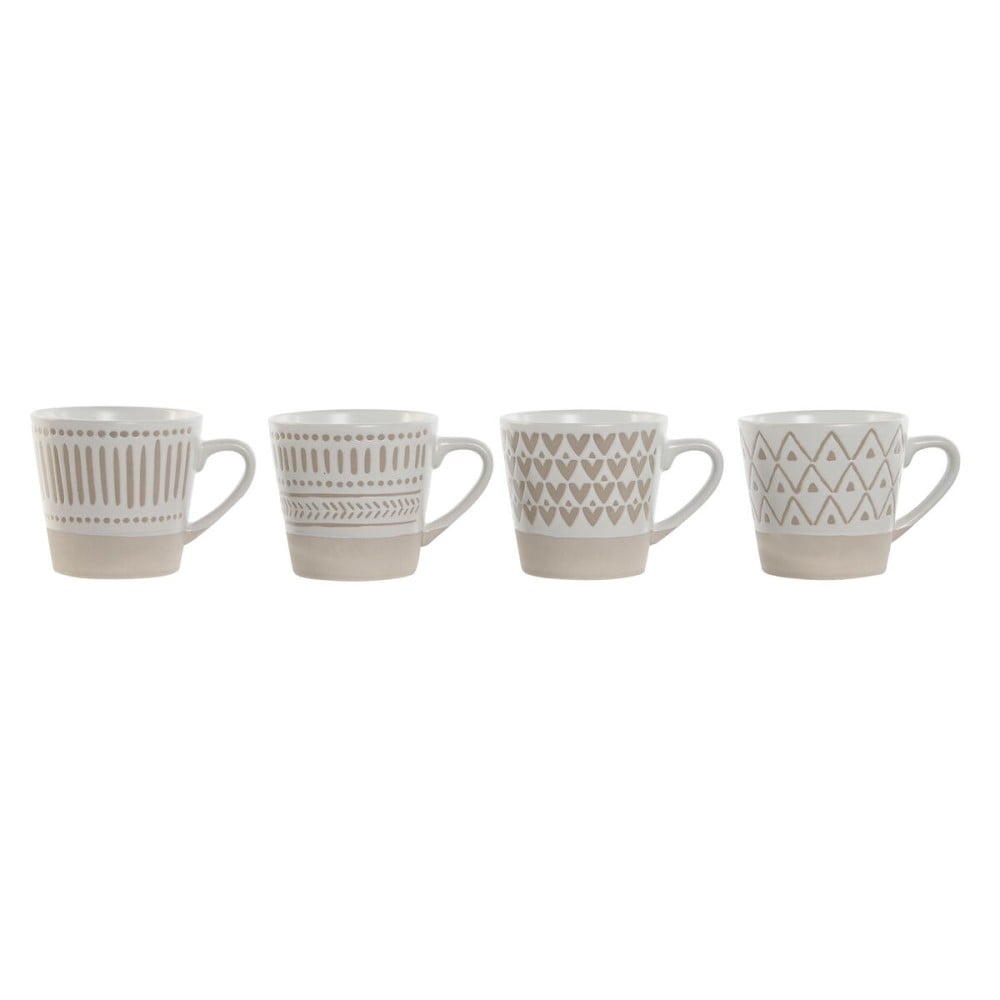 Ensemble de tasses à café Home ESPRIT Blanc Beige Grès 180 ml 4 Pièces