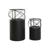 Kerzenschale Home ESPRIT Schwarz Metall Kristall 24,5 x 24,5 x 46 cm (2 Stück)