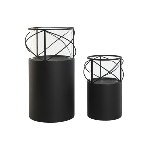 Kerzenschale Home ESPRIT Schwarz Metall Kristall 24,5 x 24,5 x 46 cm (2 Stück)