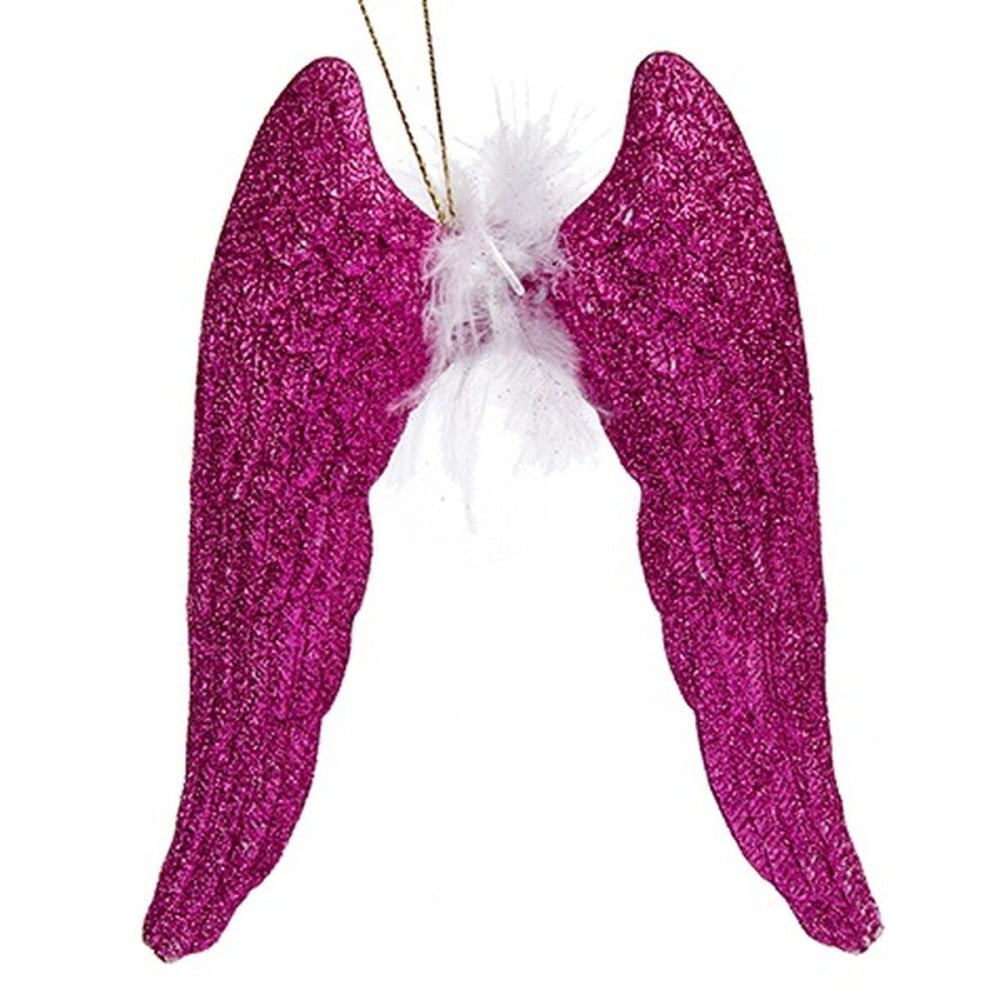 Décorations de Noël Ailes d'ange Fuchsia Plastique Paillettes 12,5 x 15 x 2,5 cm (24 Unités)