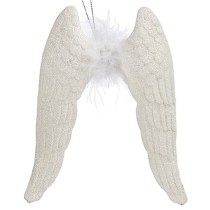 Weihnachtsschmuck Engelsflügel Weiß Kunststoff Glitzernd 12,5 x 15 x 2,5 cm (24 Stück)