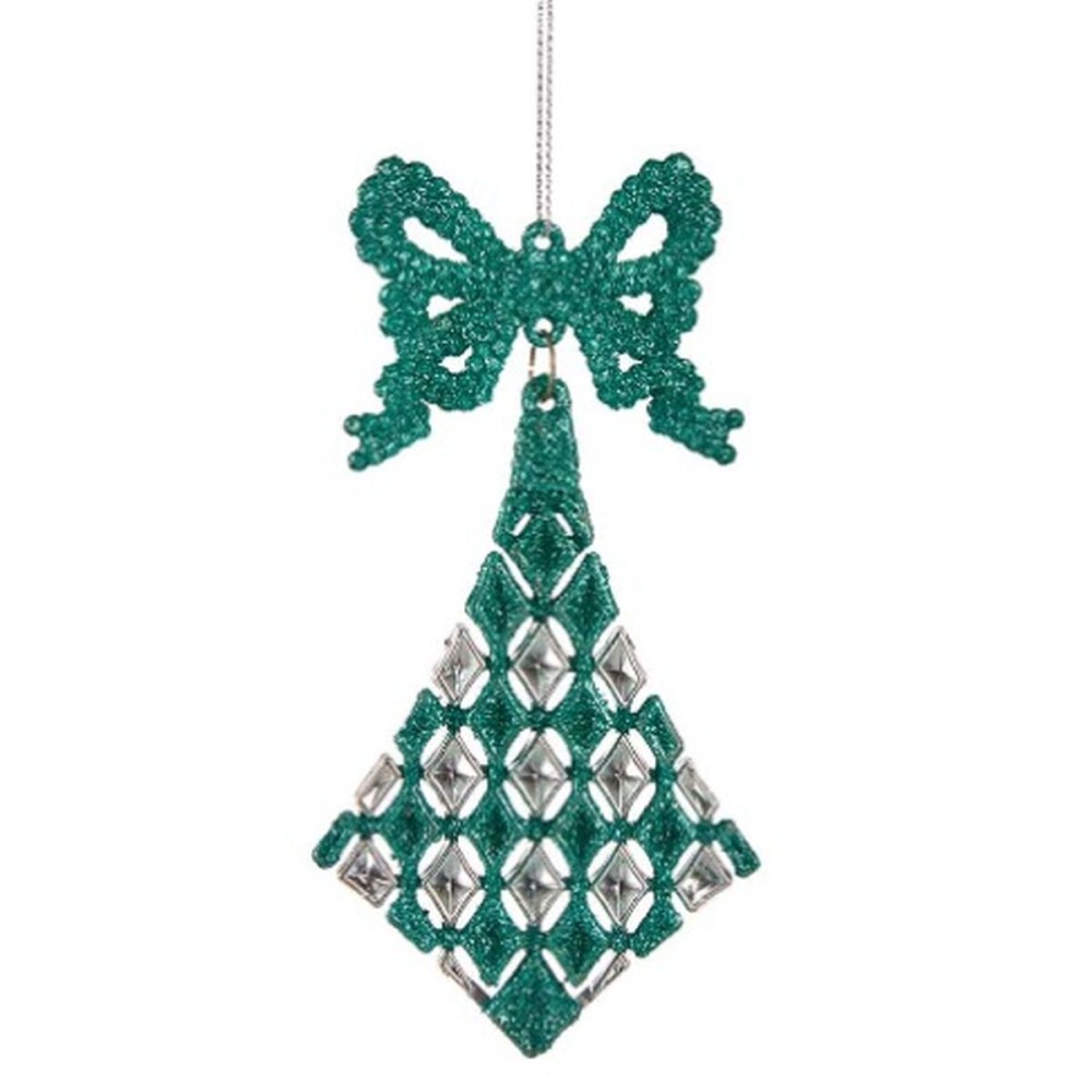 Christmas bauble Lasso Rhombus Green Plastic Glitter 7,5 x 1 x 15,5 cm (24 Units)