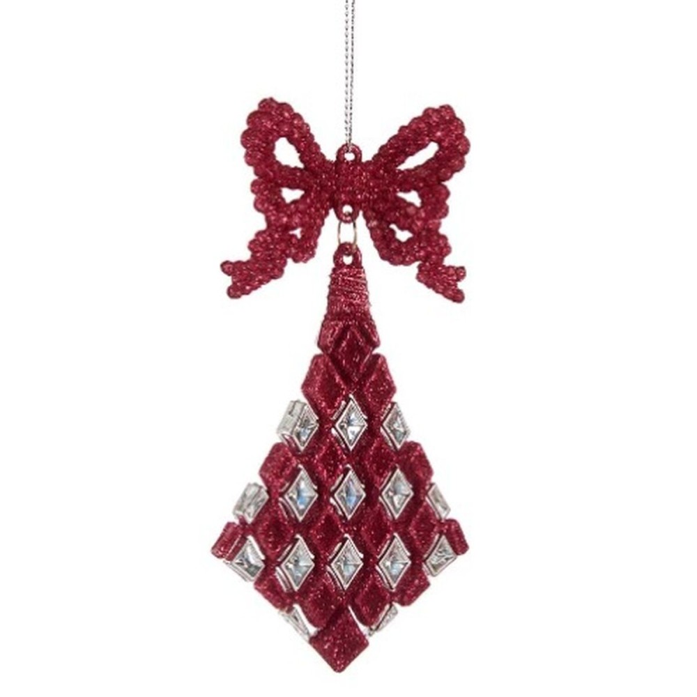 Christmas bauble Lasso Rhombus Fuchsia Plastic Glitter 7,5 x 1 x 15,5 cm (24 Units)