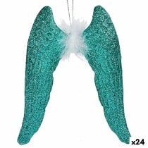 Décorations de Noël Ailes d'ange Vert Plastique Paillettes 12,5 x 15 x 2,5 cm (24 Unités)