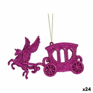 Christmas bauble Magical Carriage Fuchsia Plastic Glitter 15 x 8,5 x 4,5 cm (24 Units)