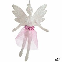 Christmas bauble Fairy White Plastic Glitter 8 x 12 x 5 cm (24 Units)