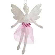 Christmas bauble Fairy White Plastic Glitter 8 x 12 x 5 cm (24 Units)