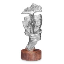 Decorative Figure Face Silver Wood Metal 12 x 29 x 11 cm