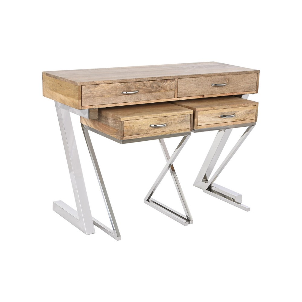 Hall Table with Drawers Home ESPRIT Brown Silver Light brown 110 x 40 x 76 cm 110 x 41,5 x 76 cm (3 Pieces)
