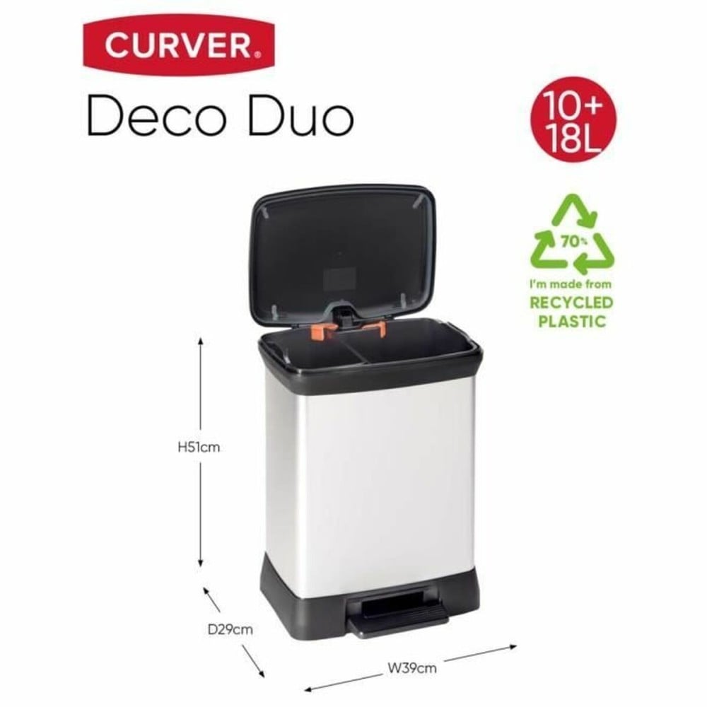 Poubelle recyclage Curver Duo Déco Argenté 10 L 18 L