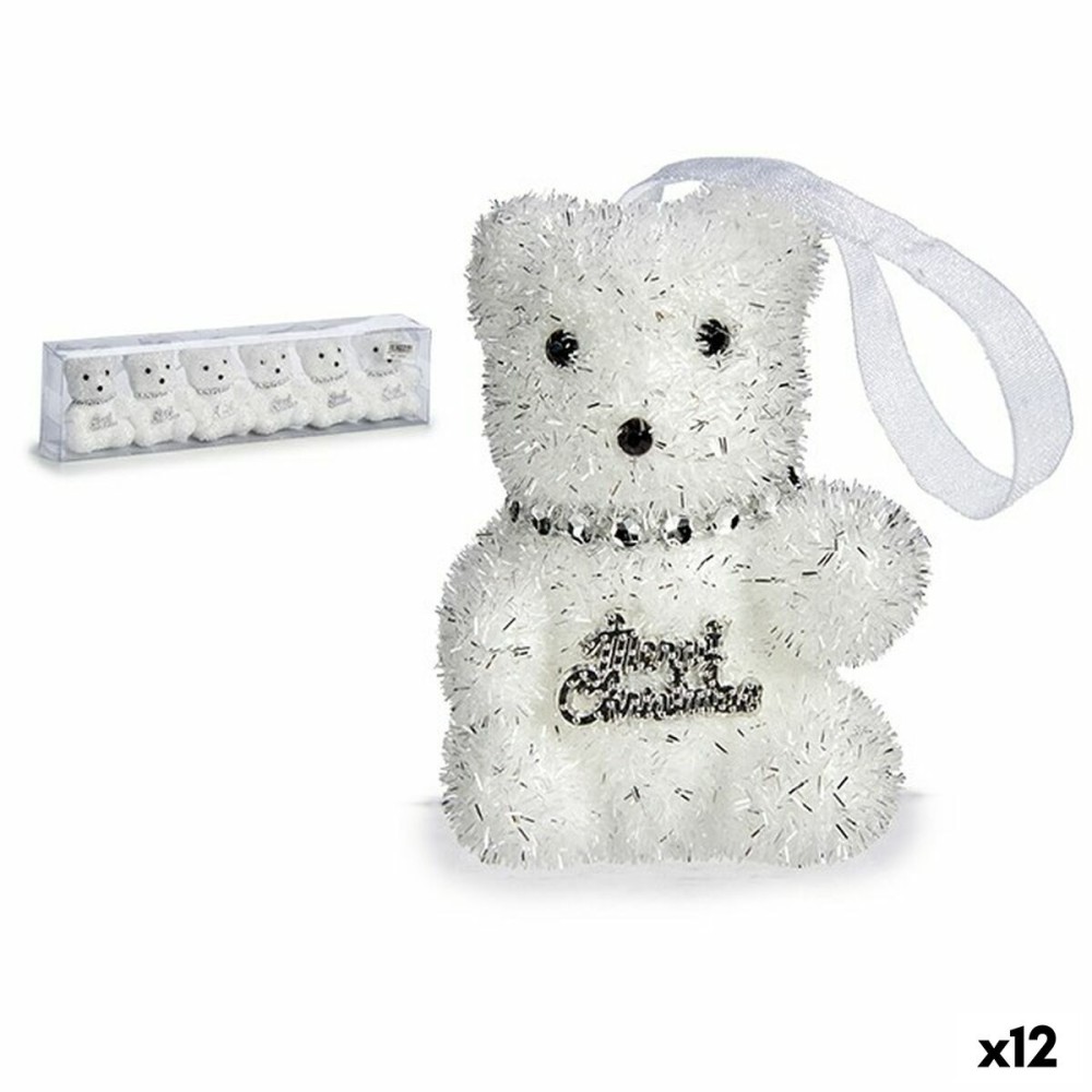 Ensemble Décorations de Noël Krist+ 00534 Blanc Argenté Ours 5,5 x 7 x 5,5 cm (12 Unités)
