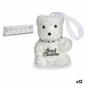 Ensemble Décorations de Noël Krist+ 00534 Blanc Argenté Ours 5,5 x 7 x 5,5 cm (12 Unités)