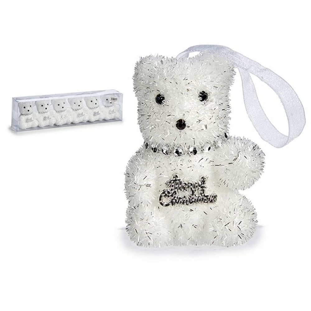 Ensemble Décorations de Noël Krist+ 00534 Blanc Argenté Ours 5,5 x 7 x 5,5 cm (12 Unités)