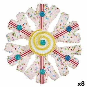 Christmas bauble Snowflakes White Red 17 x 6 x 17 cm (8 Units)