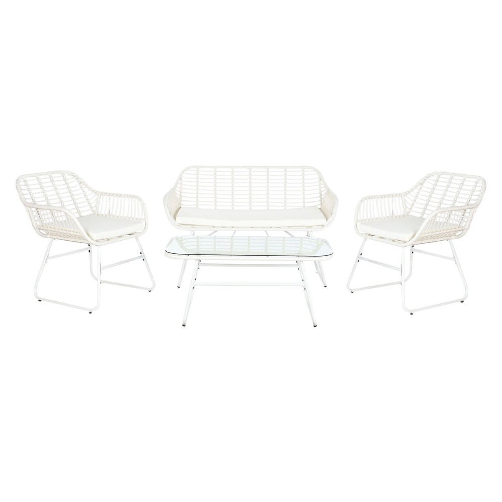 Sofa and table set DKD Home Decor Metal synthetic rattan 124 x 74 x 84 cm