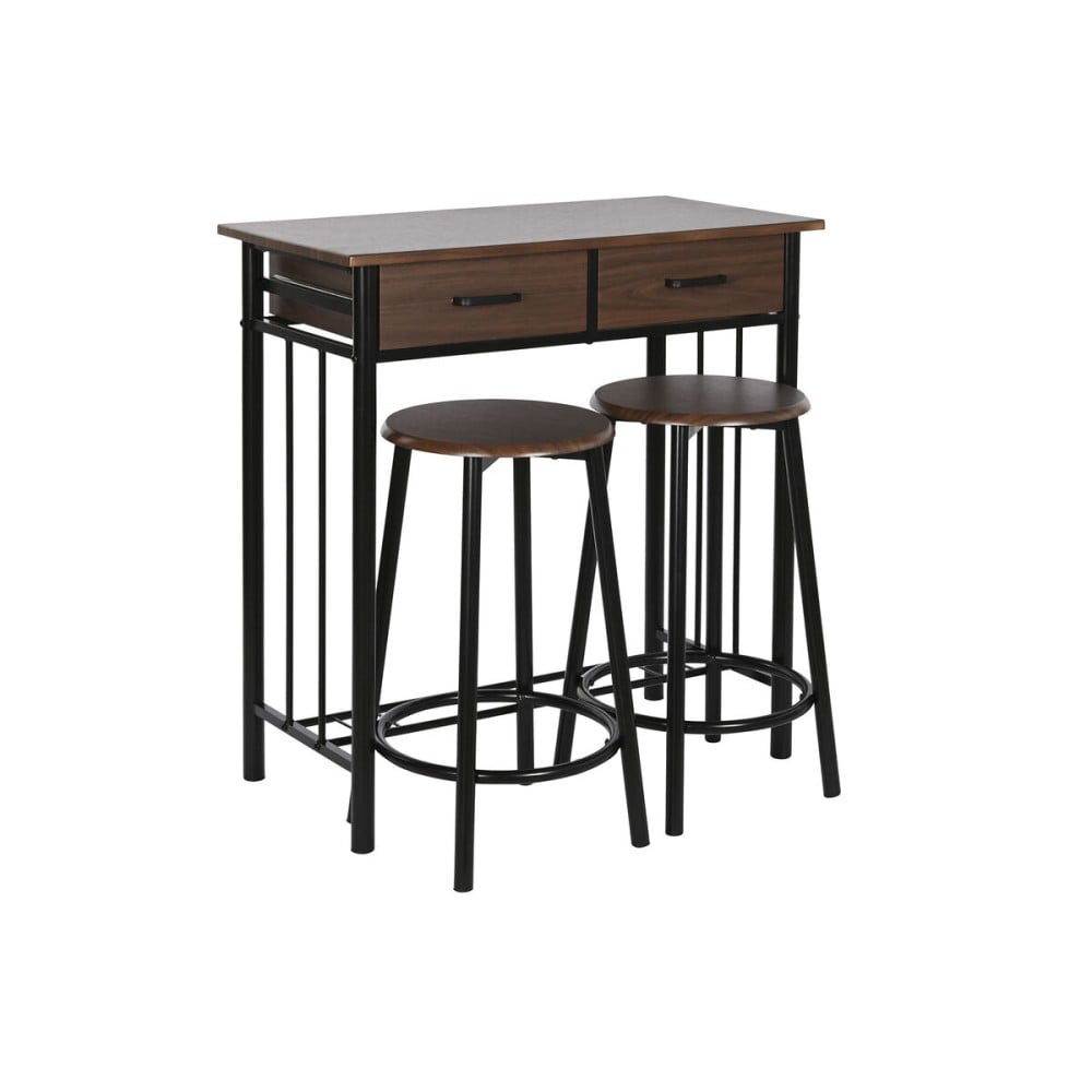 Ensemble Table + 2 Chaises DKD Home Decor Marron Noir Métal Bois MDF 80 x 50 x 84 cm