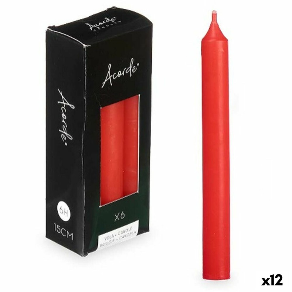 Ensemble de Bougies Acorde 123-C-AR Rouge 2 x 2 x 15 cm (12 Unités)