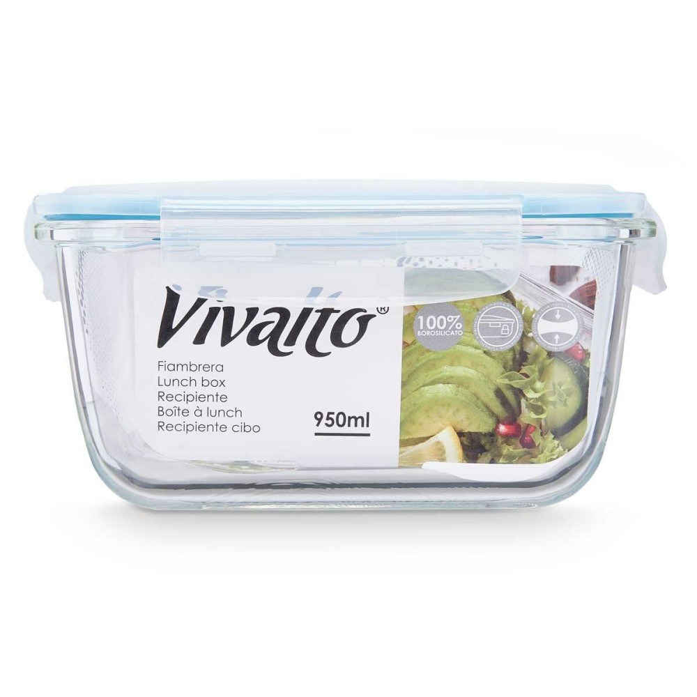 Lunchbox Vivalto 90553 Durchsichtig Silikon Borosilikatglas 950 ml 18 x 8,8 x 13,5 cm (12 Stück)