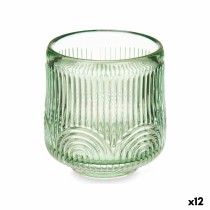 Bougeoir Rayures Vert Verre 7,5 x 7,8 x 7,5 cm (12 Unités)