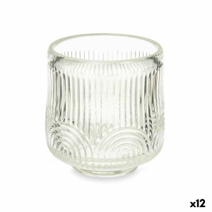 Kerzenschale Streifen Durchsichtig Kristall 7,5 x 7,8 x 7,5 cm (12 Stück)