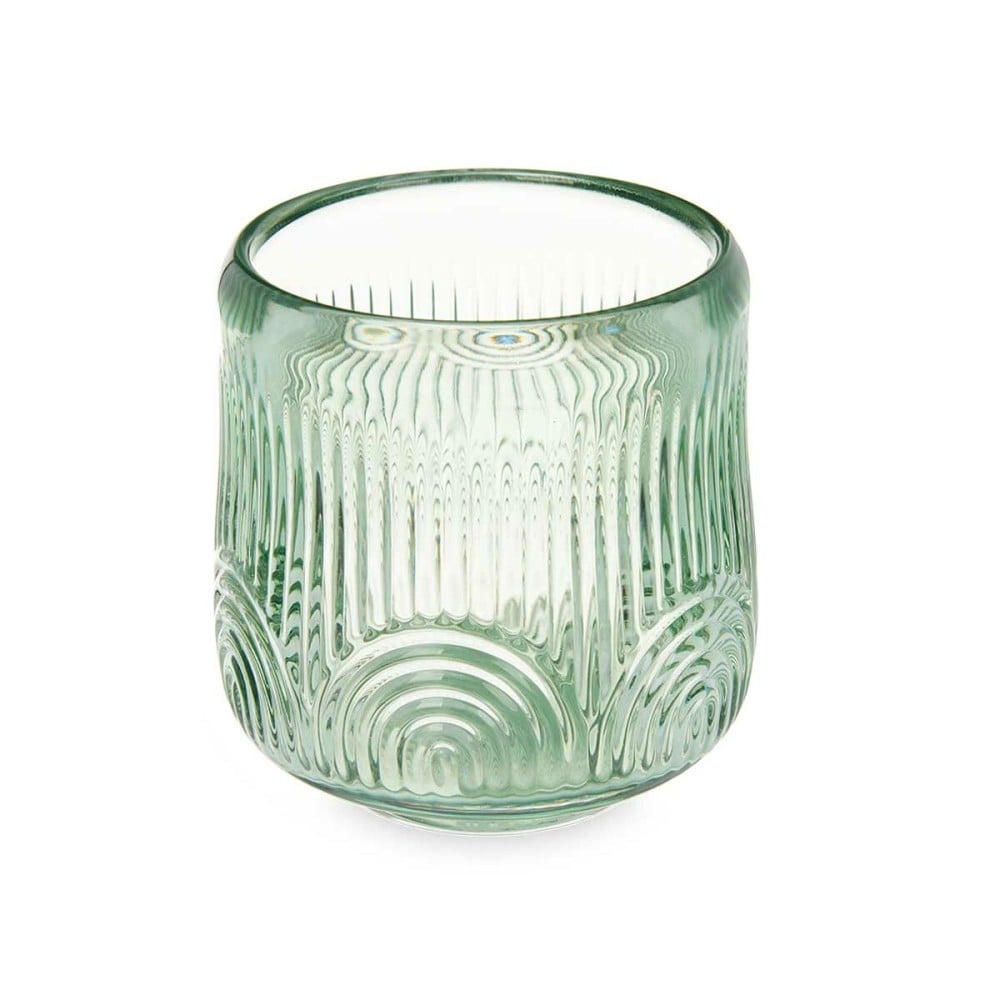 Bougeoir Rayures Vert Verre 9 x 9,5 x 9 cm (12 Unités)